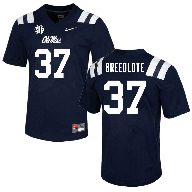Men #37 Kyndrich Breedlove Ole Miss Rebels College Football Jerseys Sale-Navy - Click Image to Close